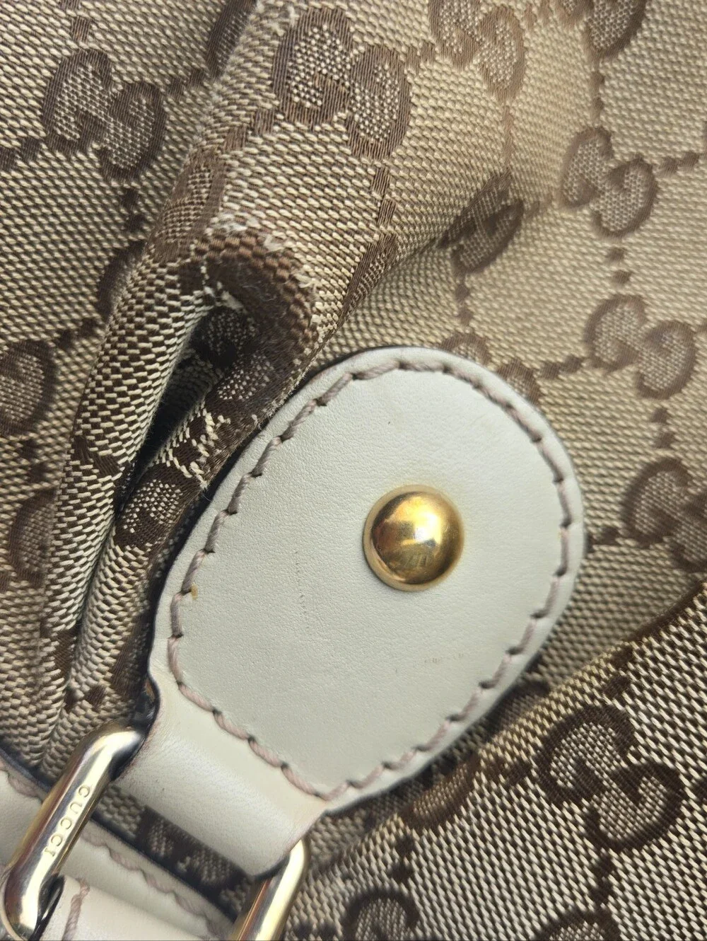 Gucci Tan GG Canvas Satchel with Light Tan Leather Trim